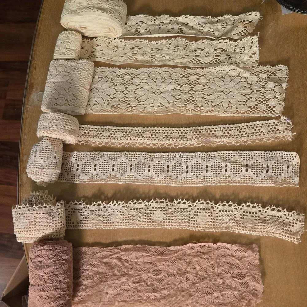 Vintage Lace Trim Lot 7 Rolls Crochet Eyelet Floral Cream Rose Sewing Crafting - Picture 1 of 15